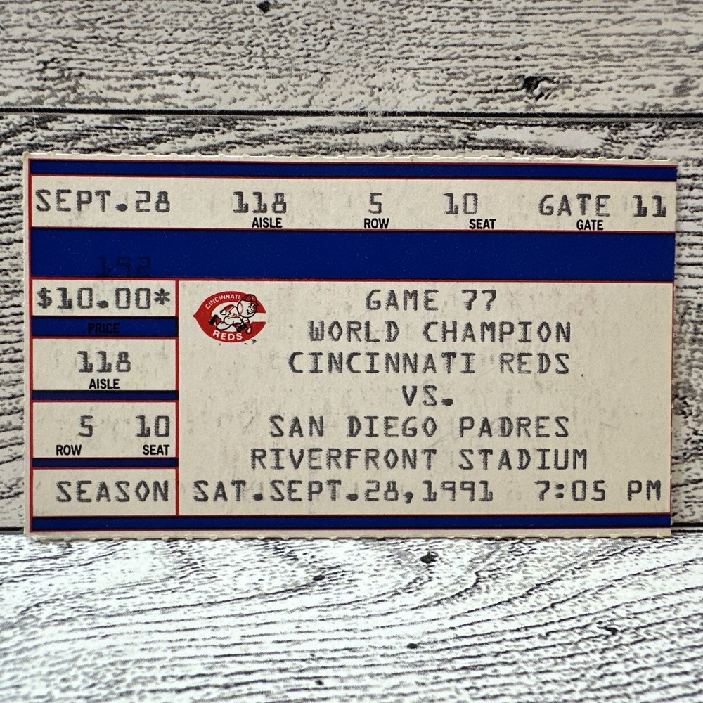 Cincinnati Reds Ticket Stub 1991 vs San Diego Padres Riverfront Stadium - 10